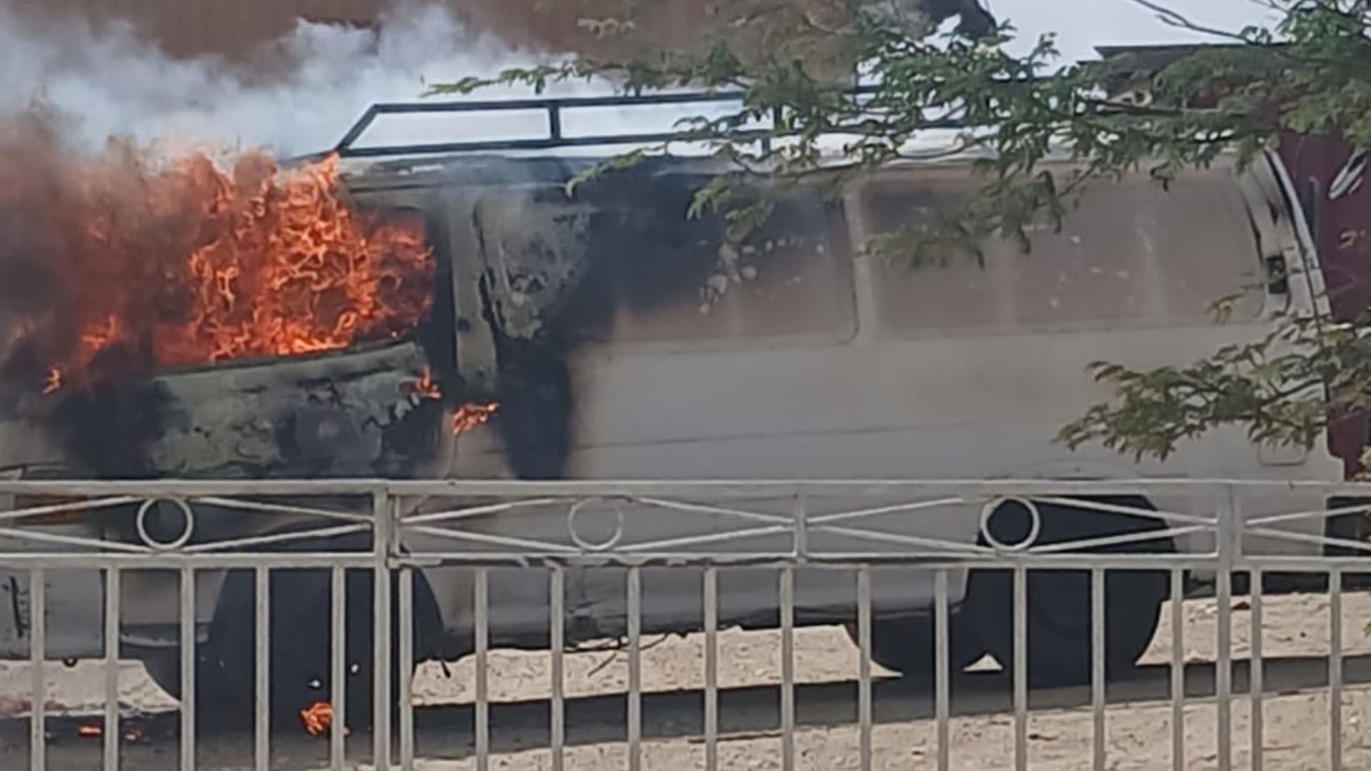 Car Engulfed in Flames at Barcadera, Aruba
