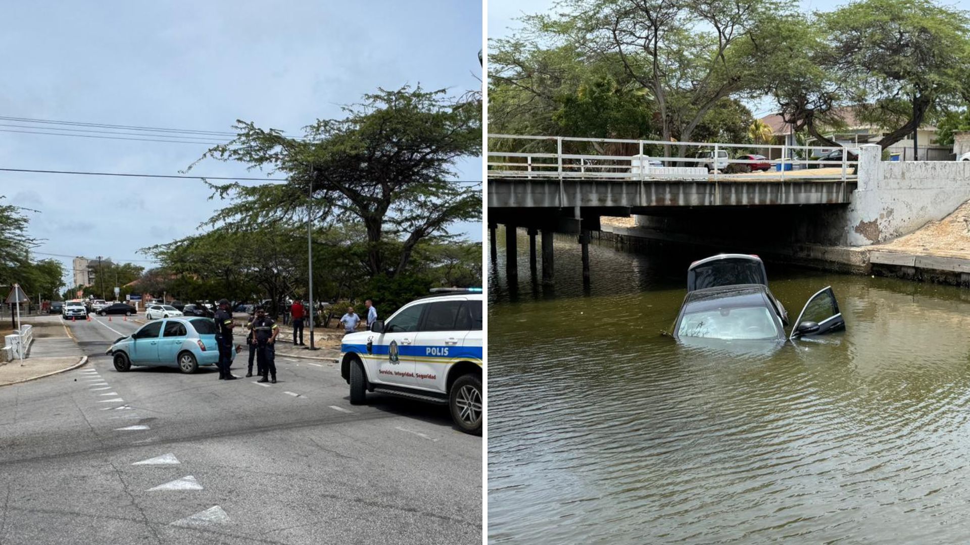 No injuries after car plunges into water following collision | English ...